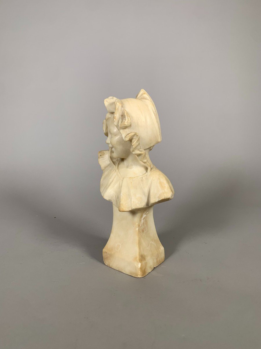 Buste d'Enfant En albatre Blanc Sculpté Fin XIXème Siècle Art Nouveau-photo-3