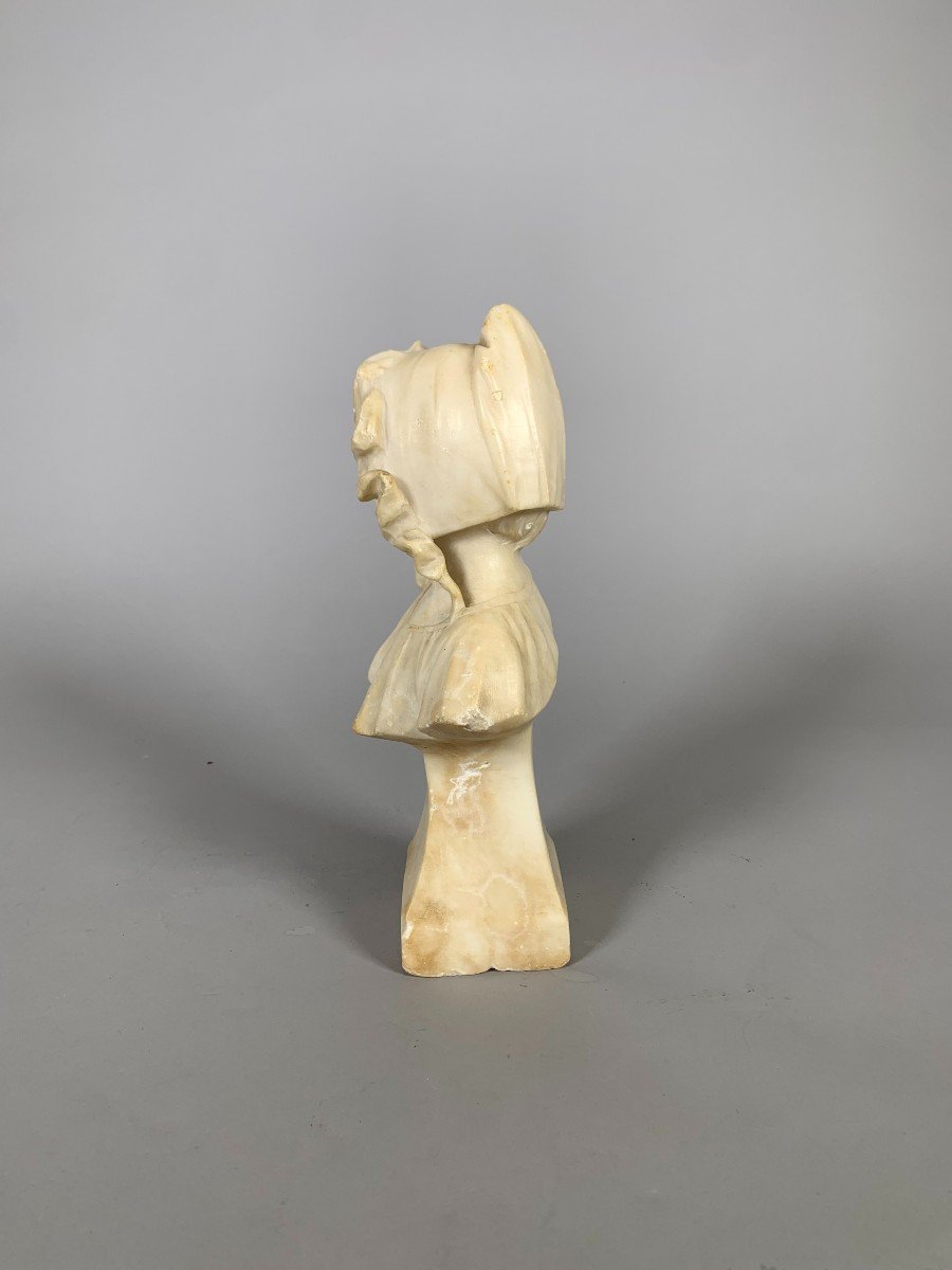 Buste d'Enfant En albatre Blanc Sculpté Fin XIXème Siècle Art Nouveau-photo-4