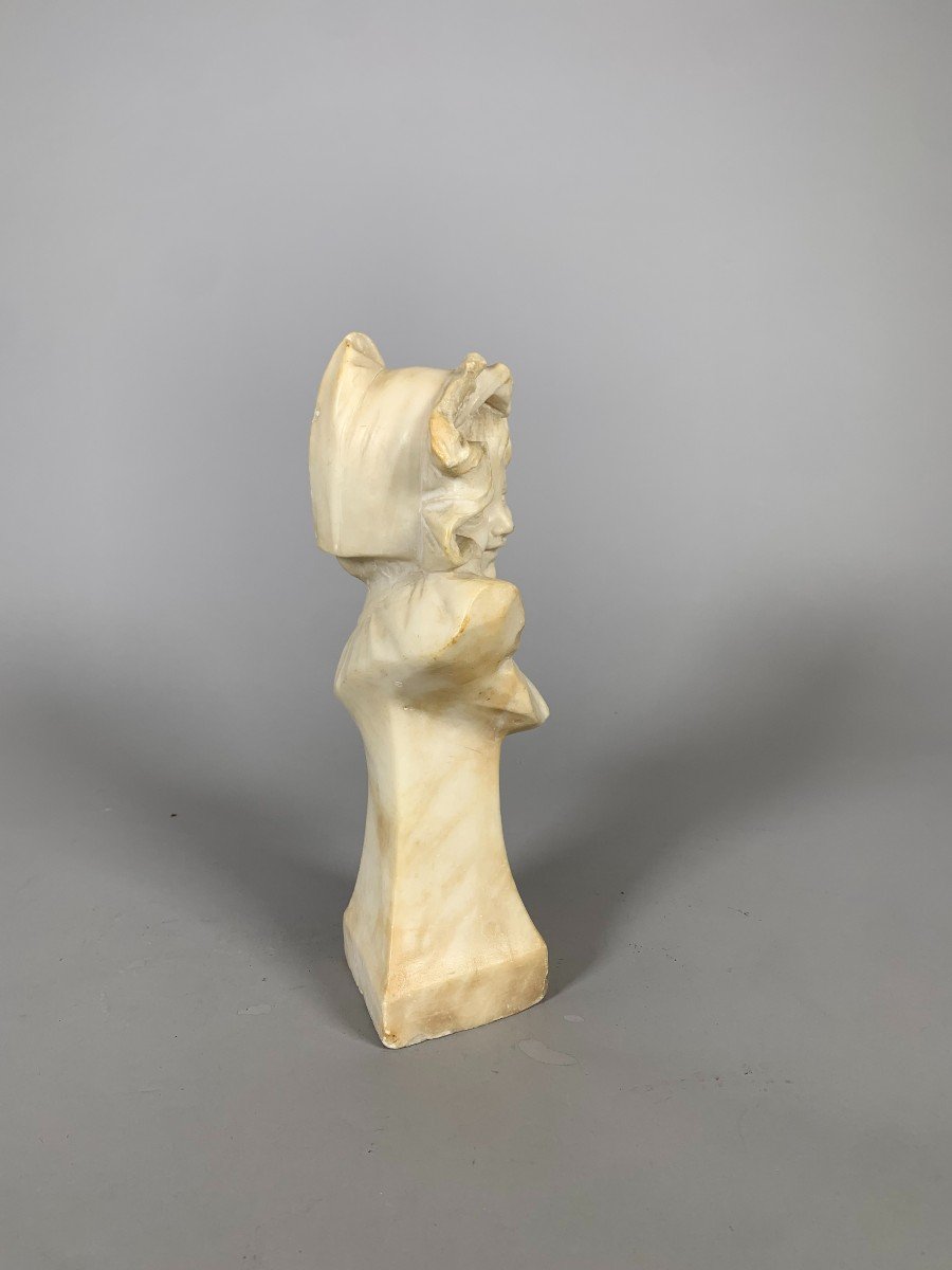 Buste d'Enfant En albatre Blanc Sculpté Fin XIXème Siècle Art Nouveau-photo-2