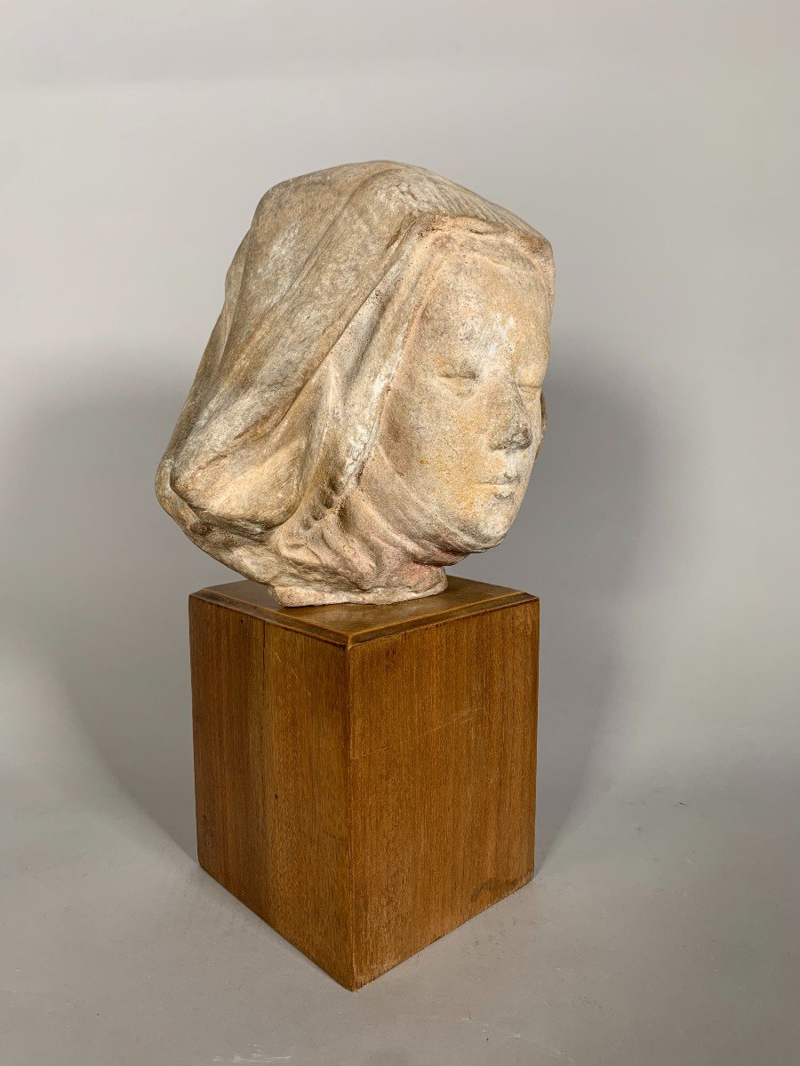 Sculpture Of A Head Of The Virgin Mary In Stucco In The Style Of The 15th Century Haute Epoque-photo-1