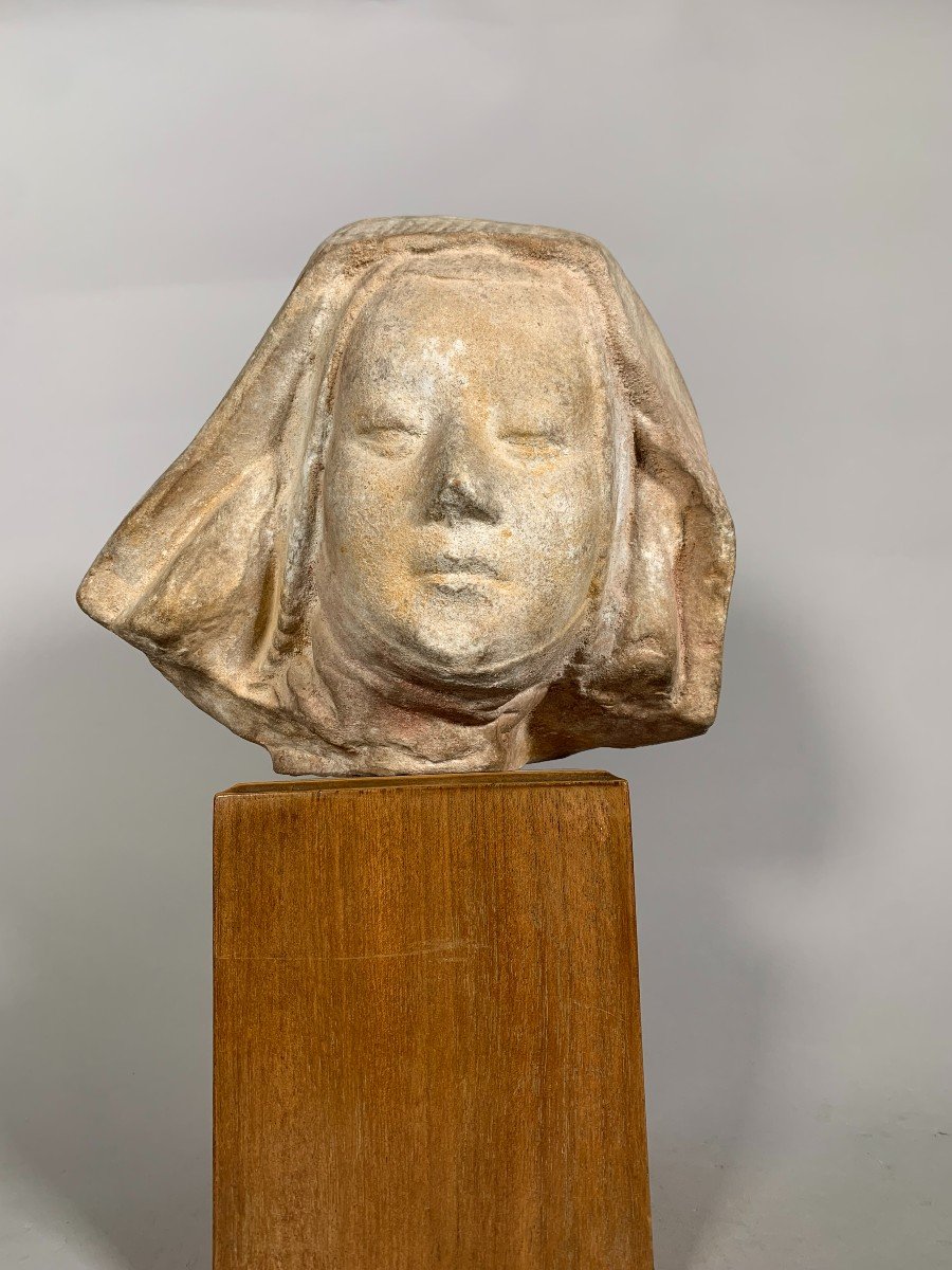 Sculpture Of A Head Of The Virgin Mary In Stucco In The Style Of The 15th Century Haute Epoque-photo-5