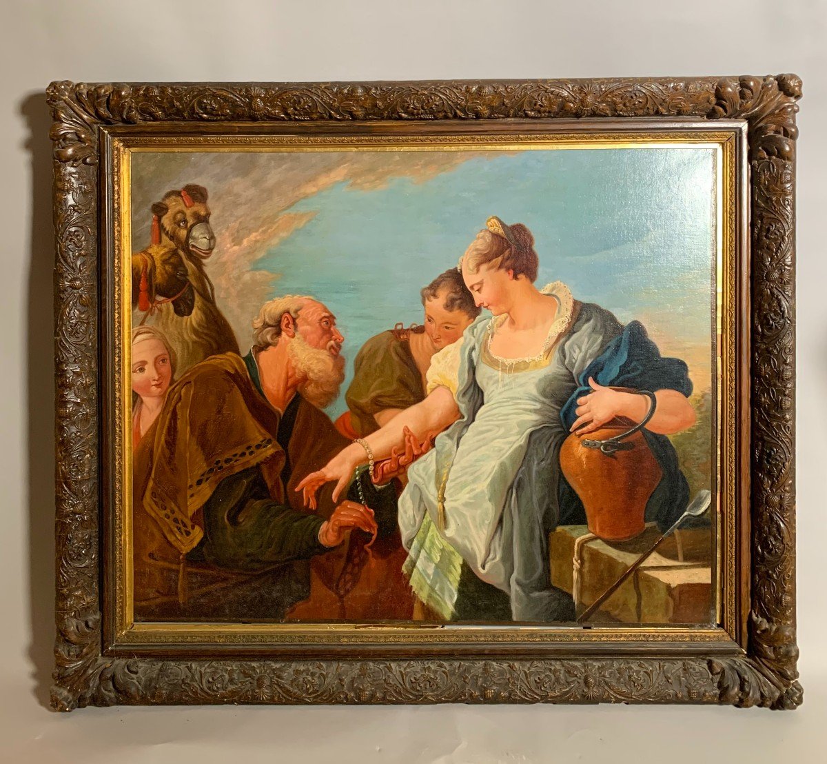 Italian School 17th Century Elizer And Rebecca Oil On Canvas Painting 