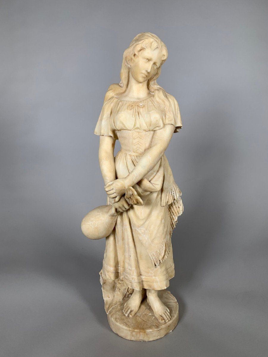 Sculpture En Albâtre, Fin Du XIXème Siècle la Joueuse De Mandoline