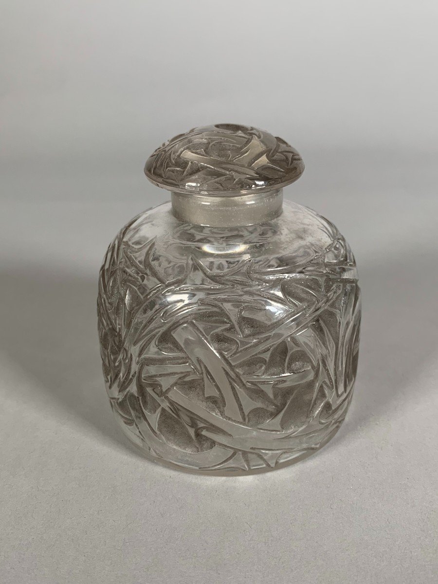 Flacon En Verre Patiné Signé René Lalique Modèle " Epines " époque Art Déco Créé En 1920. -photo-2