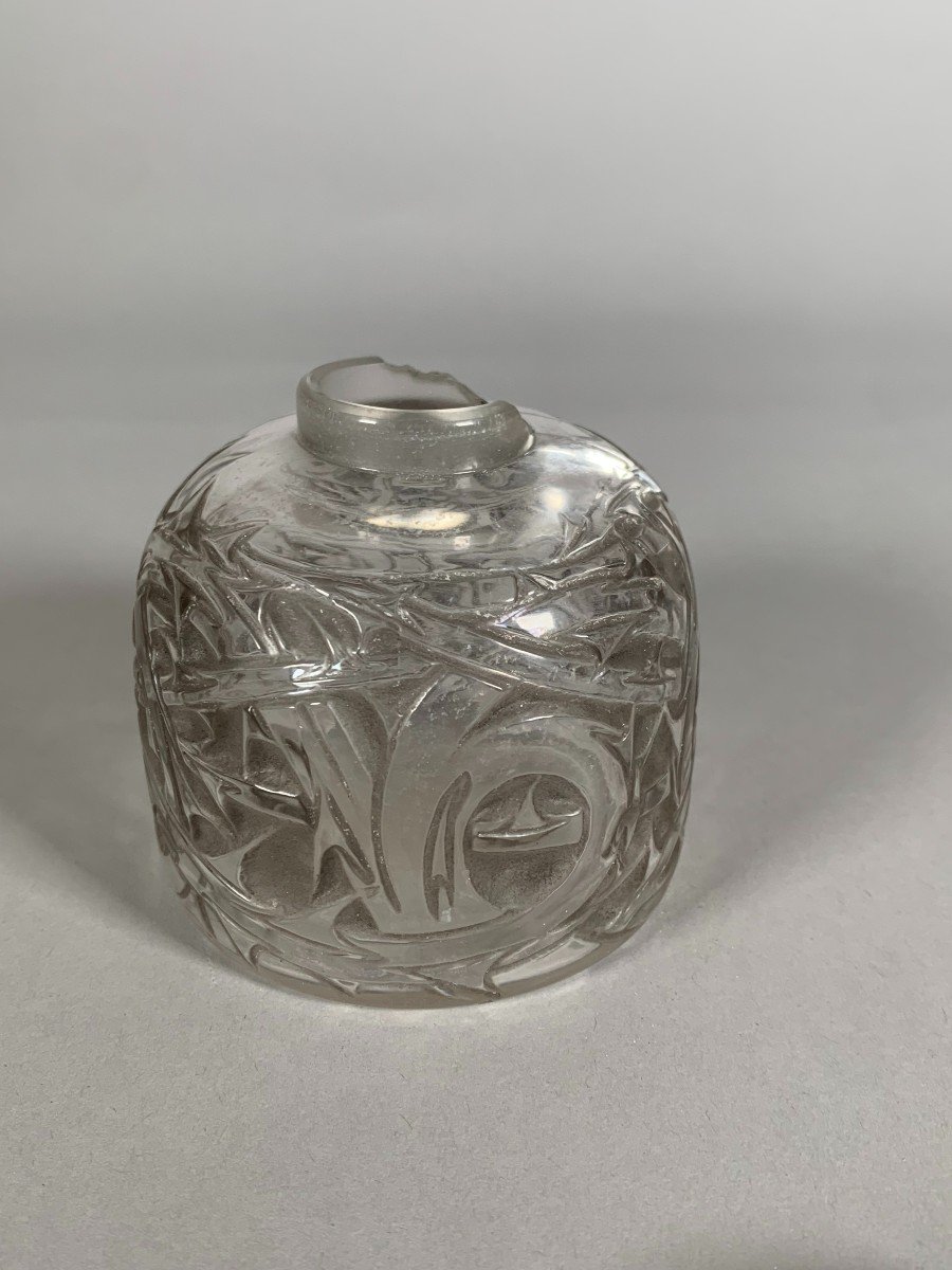 Flacon En Verre Patiné Signé René Lalique Modèle " Epines " époque Art Déco Créé En 1920. -photo-3