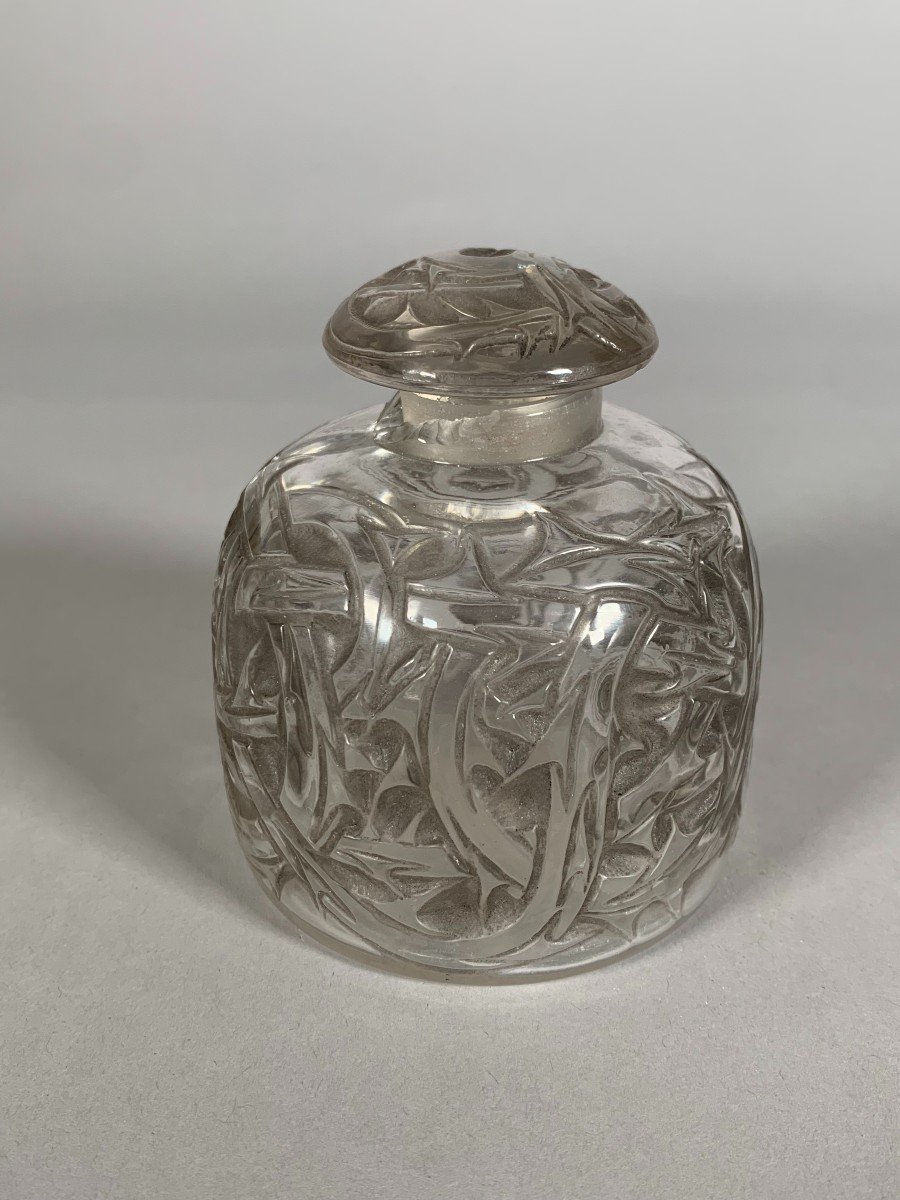 Flacon En Verre Patiné Signé René Lalique Modèle " Epines " époque Art Déco Créé En 1920. -photo-4