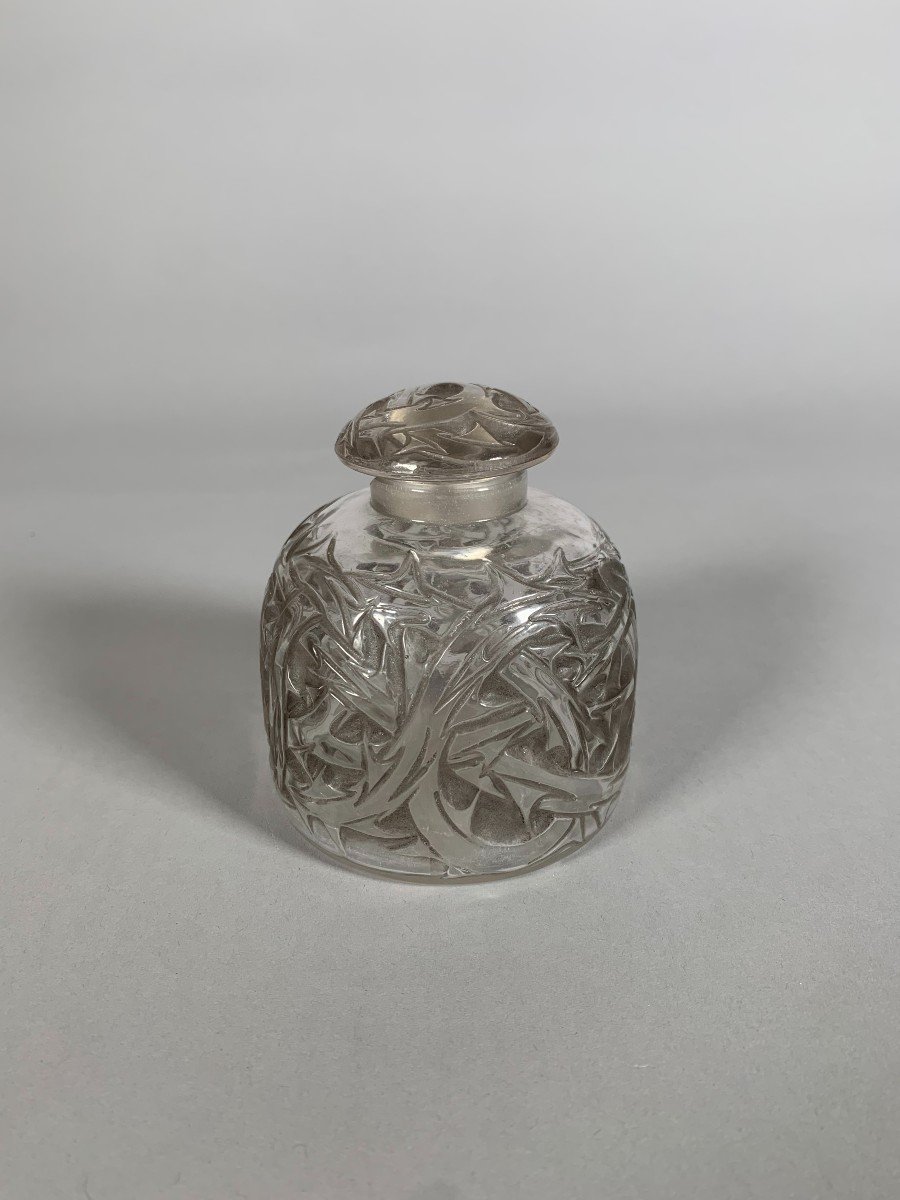 Flacon En Verre Patiné Signé René Lalique Modèle " Epines " époque Art Déco Créé En 1920. 