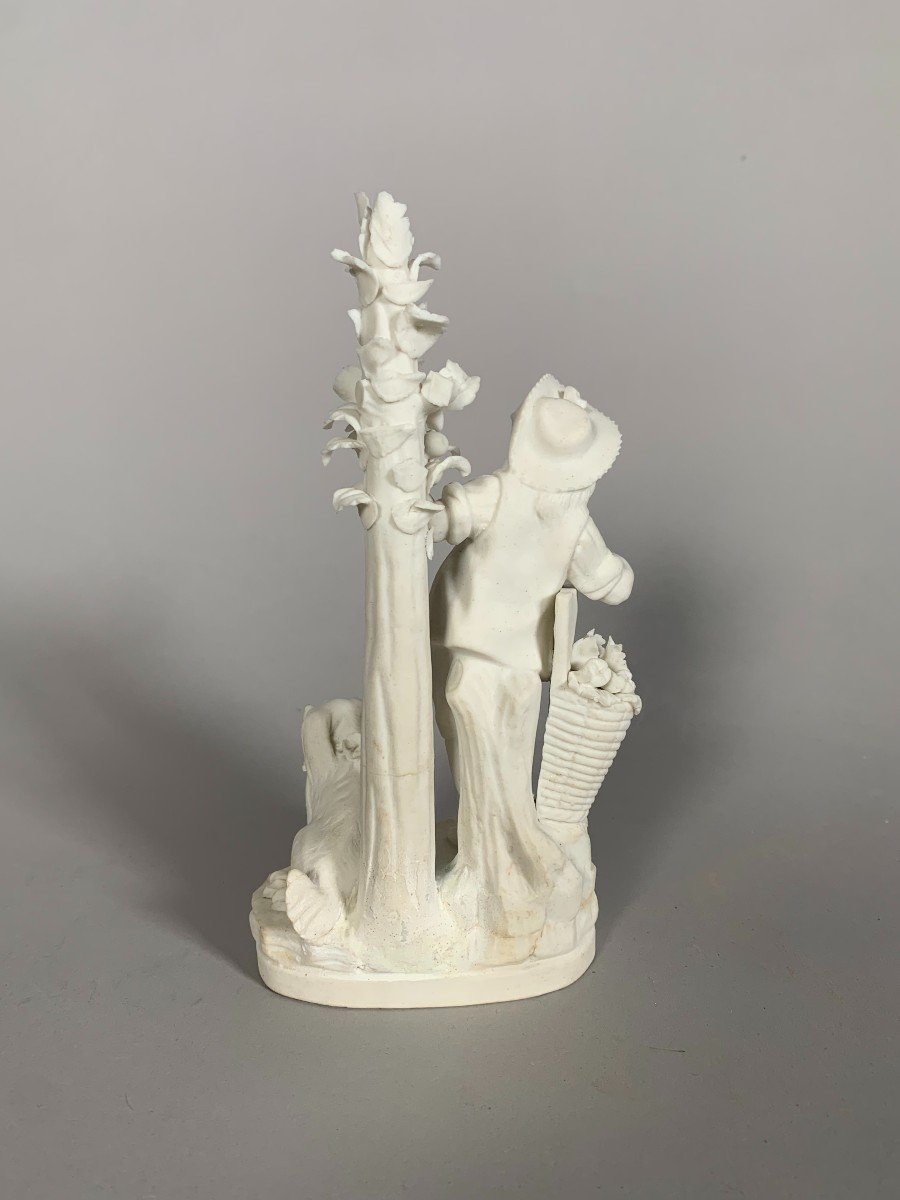 Statuette, Biscuit Group. 18th Century Locré The Apple Picker - 16.5 Cm - Locré Porcelain-photo-2