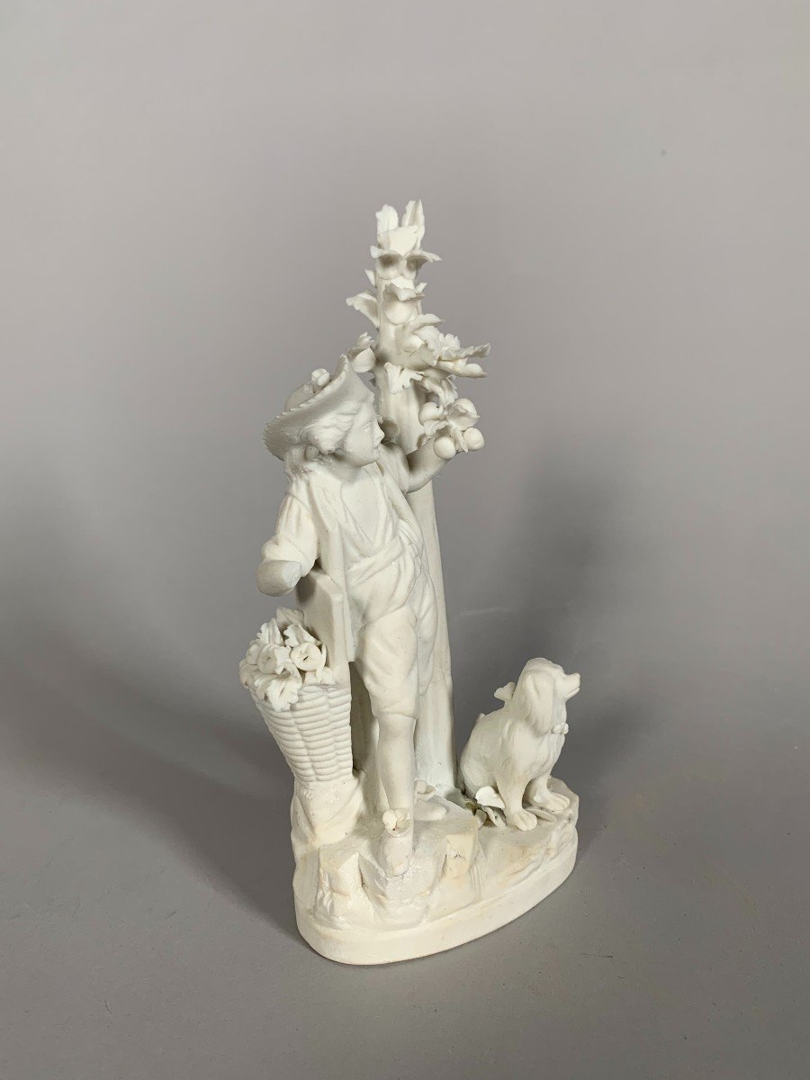 Statuette, Biscuit Group. 18th Century Locré The Apple Picker - 16.5 Cm - Locré Porcelain-photo-3