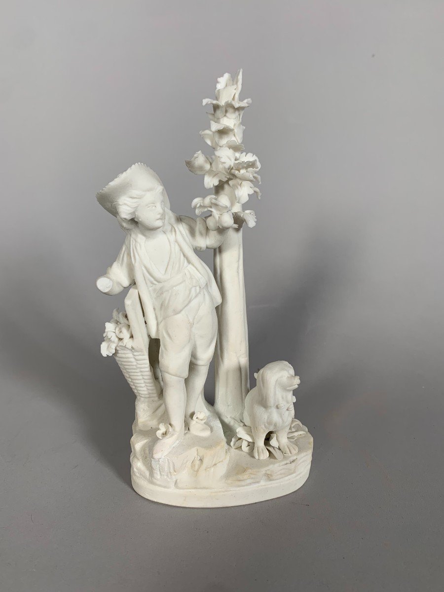 Statuette, Biscuit Group. 18th Century Locré The Apple Picker - 16.5 Cm - Locré Porcelain-photo-4