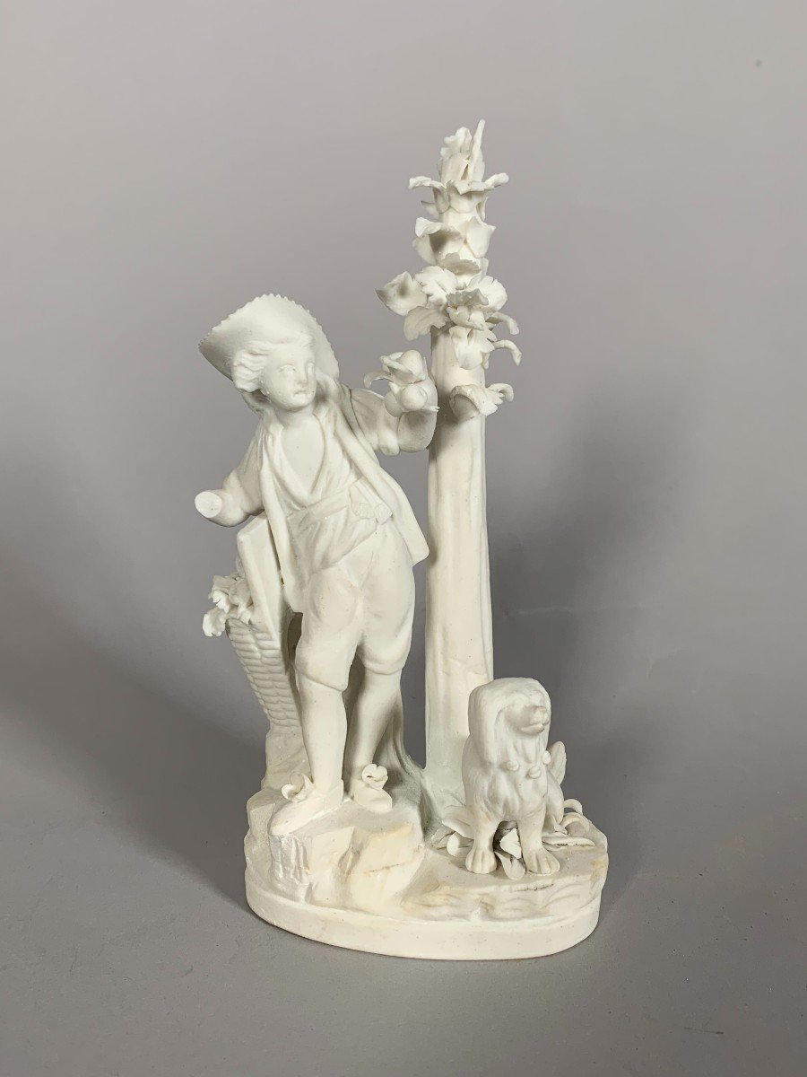 Statuette, Biscuit Group. 18th Century Locré The Apple Picker - 16.5 Cm - Locré Porcelain