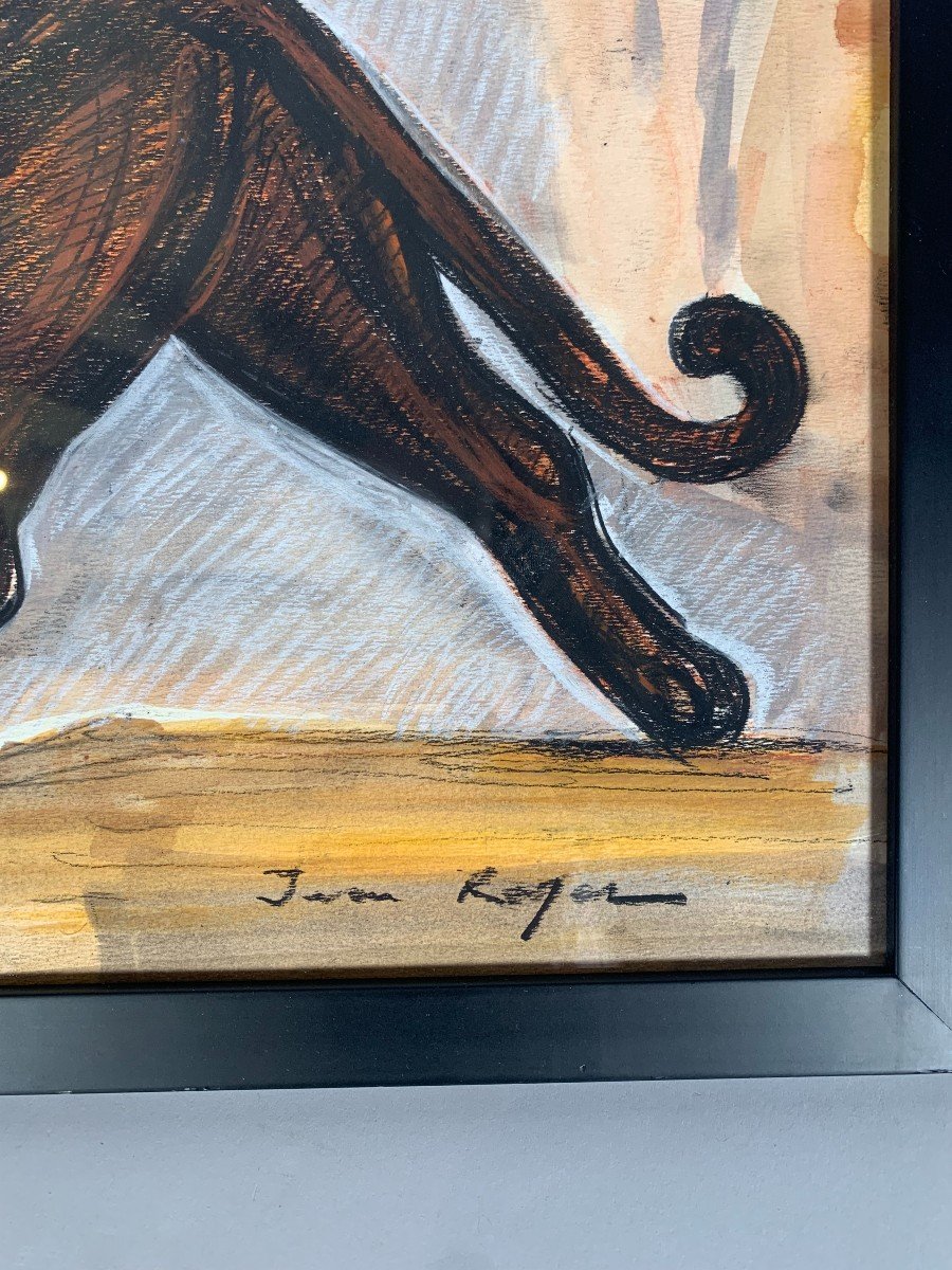 Jean Royer (20th Century) Drawing Of A Panther In Motion Modern Charcoal-photo-3