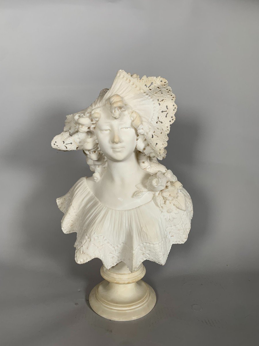 Sculpture, Buste De Jeune Femme Bourgeoise - 50 Cm - Marbre XIXeme Siecle