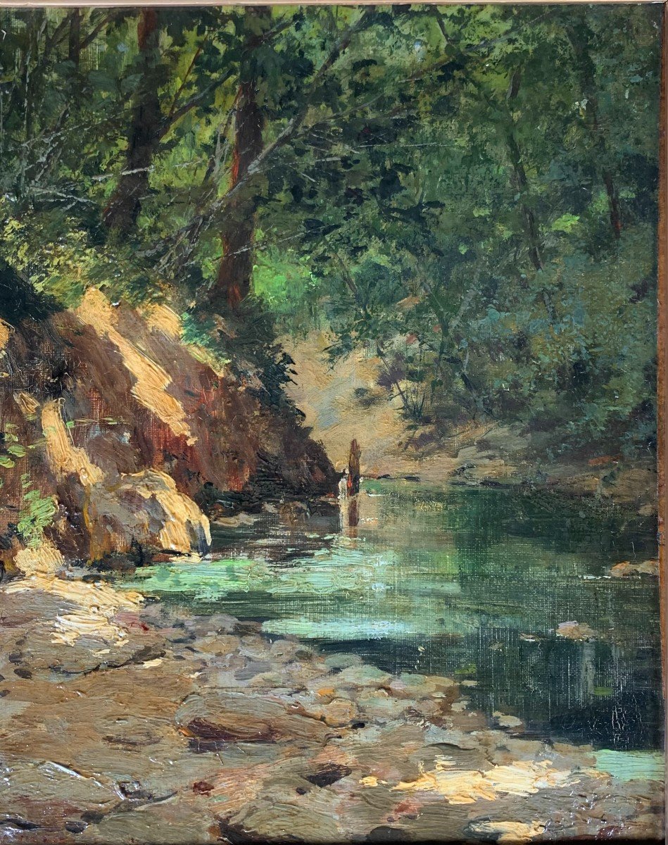 Peinture à l'Huile Sur Toile Signée Victor Vignon (1847-1909) Paysage En Sous Bois XIXeme -photo-4