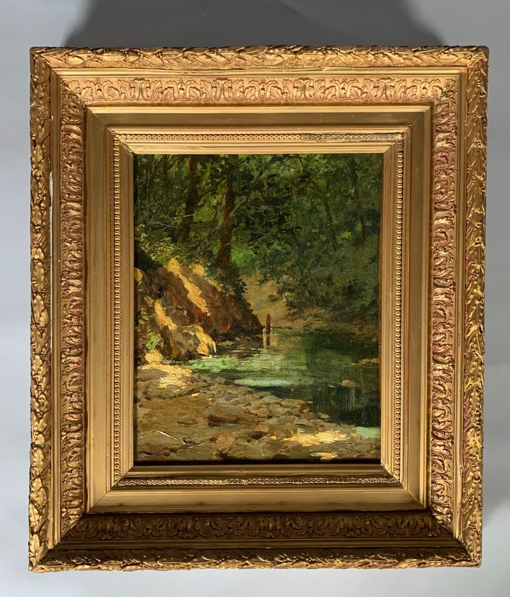 Oil Painting On Canvas Signed Victor Vignon (1847-1909) Landscape In The Undergrowth XIXth Century 