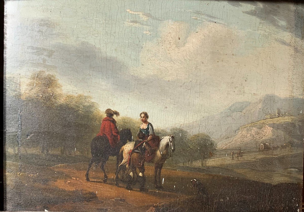 Philips Wouwerman (1619-1668)  Les Voyageurs Sur La Route XVIIeme Huile Sur Toile Flamand