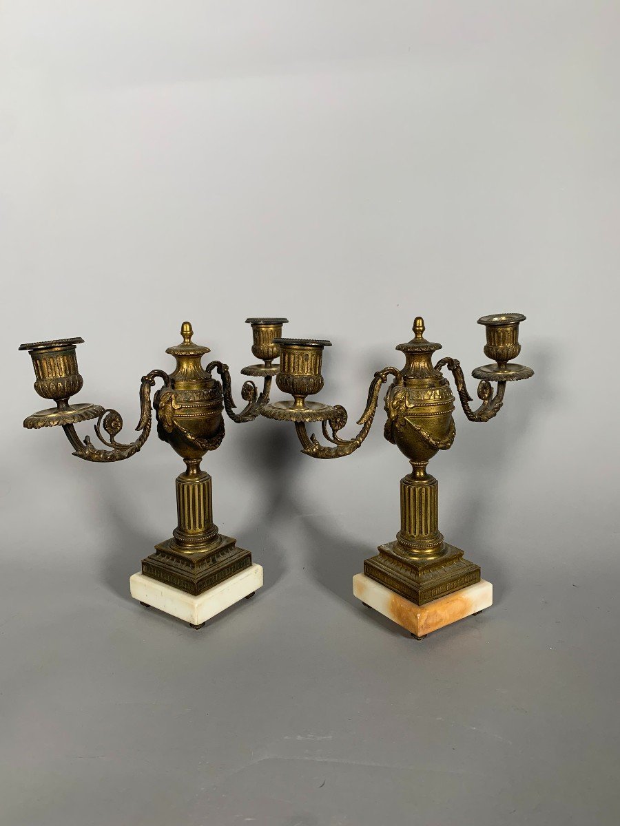 Paire De Candelabres Cassolettes Amovible De Style Louis XVI Epoque  XIXeme Siecle-photo-2