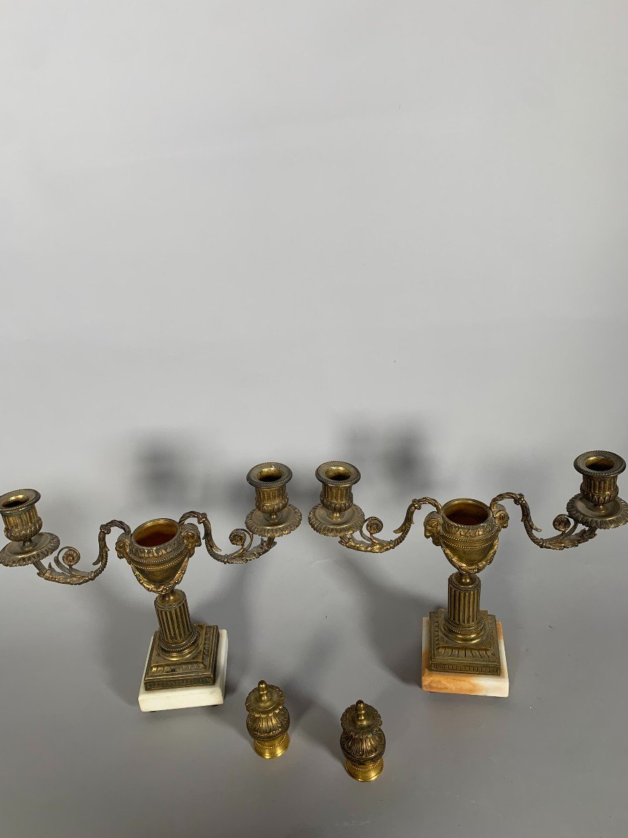 Paire De Candelabres Cassolettes Amovible De Style Louis XVI Epoque  XIXeme Siecle-photo-4