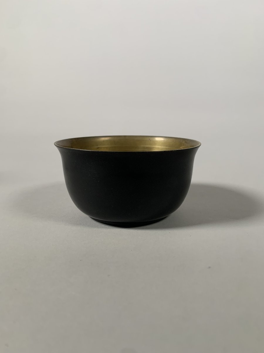 Jean Dunand (1877-1942).  Coupe Circulaire En Laque Bleu Et Dinanderie Art Déco XXeme Siecle-photo-3