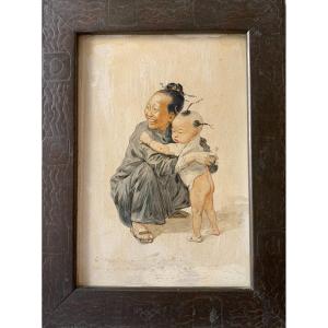 Louis Rémy SABATTIER (1863-1935) Une femme indochinoise aux cotés de son enfant