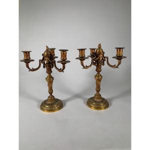 Paire De Candélabres De Style Louis XVI France XIXème Siècle 