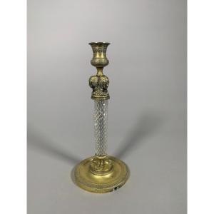 Bronze And Crystal Candlestick Size Restoration Style 19th Century