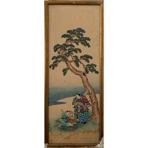 Ink Painting On Silk Edo Era (1600-1868) 19th Century Period 