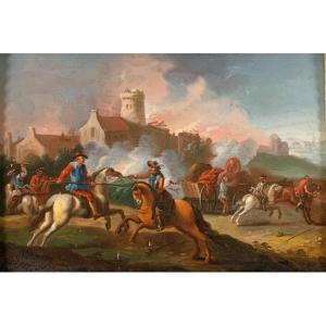 Flemish School (xvii) - Equestrian Battle During The Sack Of A Fortified City