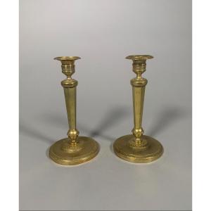 Pair Of Empire Period Bronze Candlesticks Early 19th Century