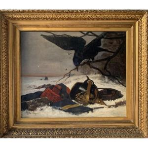 Eugene Girardet (1853 – 1907) - Battlefield In 1870 19th Century Oil On Canvas