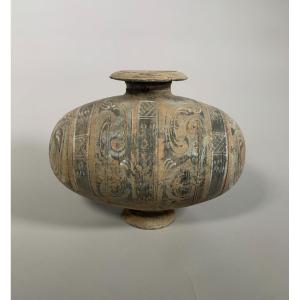 Polychrome Terracotta Vase Han Dynasty Ii-i Century Bc. China Ancient Archeology