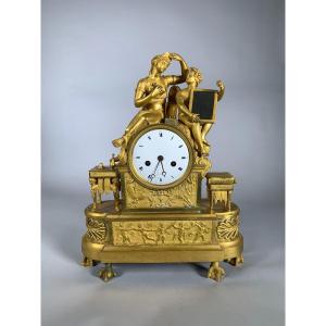 Important Empire / Directoire Period Clock Late 18th Century - Early 19th Century Gilt Bronze