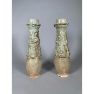 Paire d'Urnes Funeraire - Dynastie Song (960 - 1127 ) - 50 Cm archeologie chine