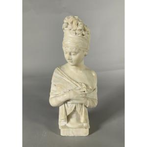 Sculpture En Marbre Buste De Madame De Recamier d'Apres Joseph Chinard (1756 - 1813)  XIXeme 