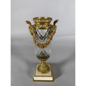 Vase Cristal Taillé Et Monture En Bronze Richement Décoré Epoque Napoleon III Circa 1850