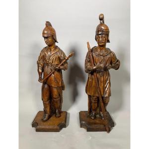 Sculpture, Roman Soldiers Of The Crucifixion - 78 Cm 17th Century