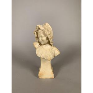 Bust Of A Child In White Alabaster Carved End Of 19th Century Art Nouveau