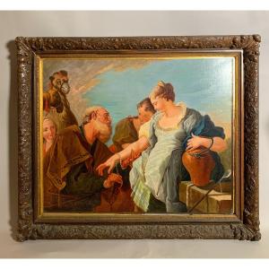 Ecole Italienne XVIIeme Siecle Elizer Et Rebecca huile sur toile peinture 