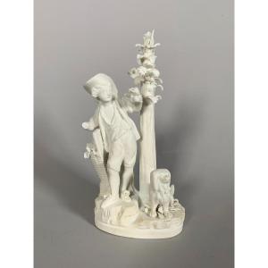 Statuette, Biscuit Group. 18th Century Locré The Apple Picker - 16.5 Cm - Locré Porcelain