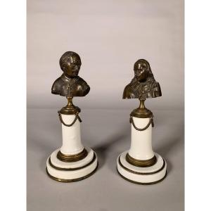 Pair Of Busts Of Jean Bart & Mazarin Bronze And Soft Porcelain Louis XVI Period  