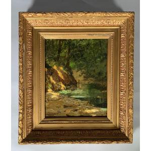 Oil Painting On Canvas Signed Victor Vignon (1847-1909) Landscape In The Undergrowth XIXth Century 