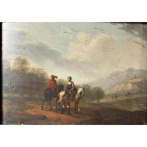 Philips Wouwerman (1619-1668)  Les Voyageurs Sur La Route XVIIeme Huile Sur Toile Flamand