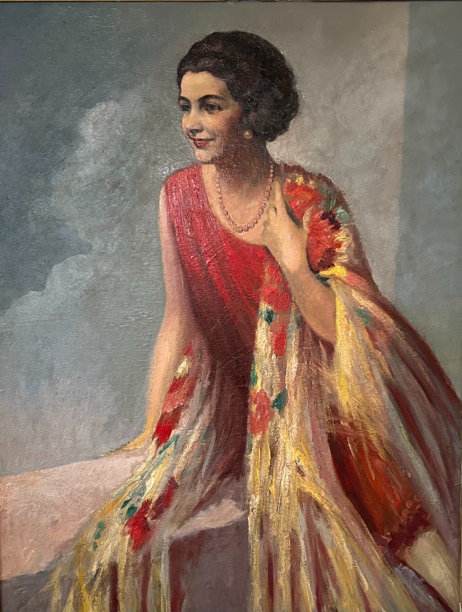 Femme Mondaine à La Robe Rouge 