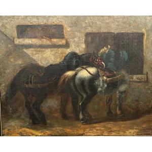 Relay Horses Painting 19th Century 