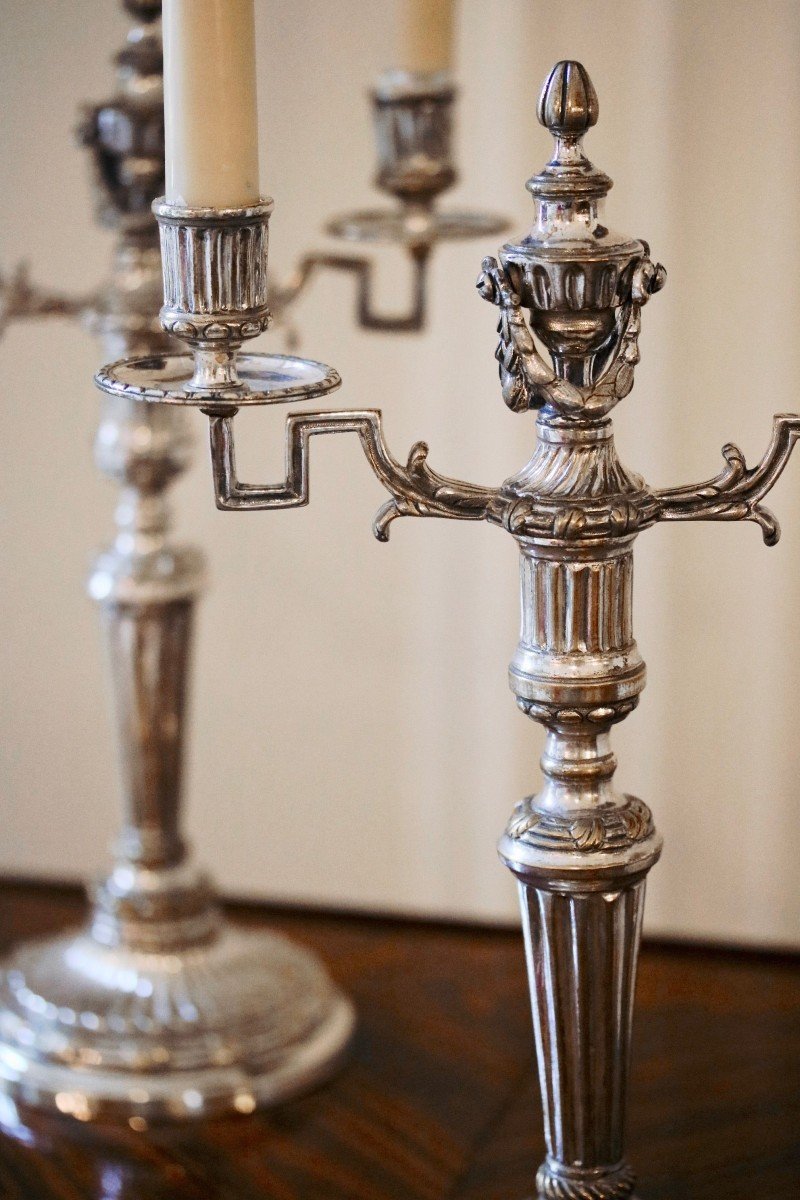 Pair Of Plated Metal Candelabra-photo-2