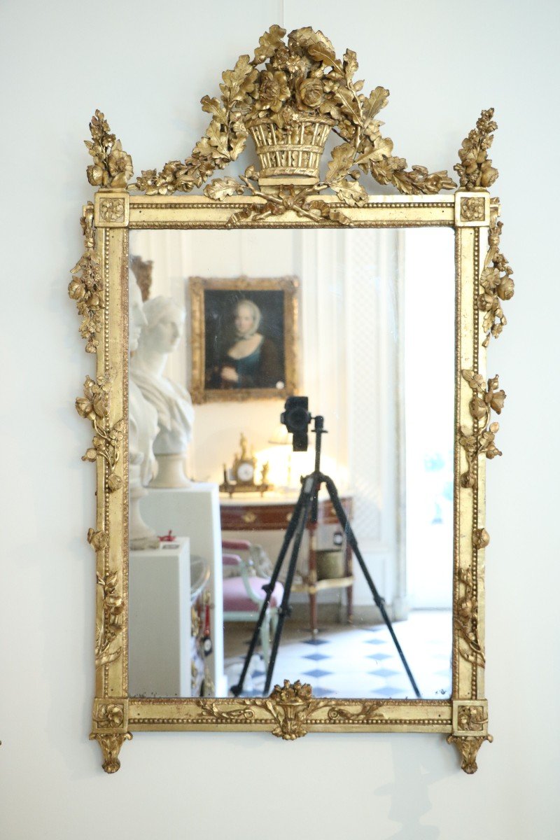 Miroir En Bois Doré d'époque Louis XVI