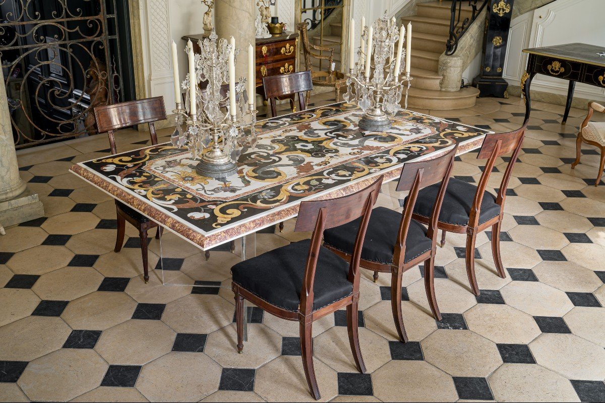 Très Rare Table En Marqueterie De Marbre-photo-2