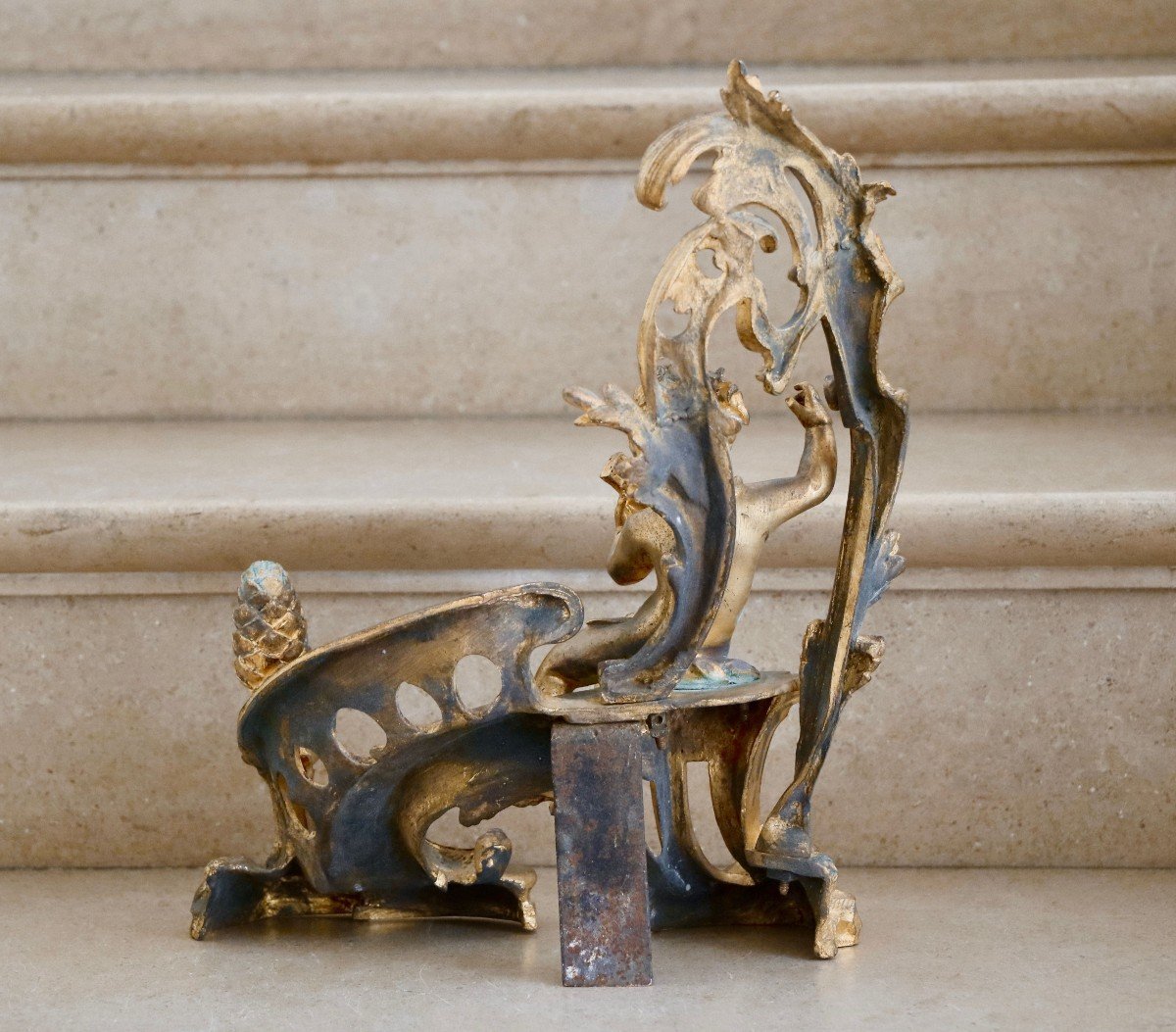 Pair Of Andirons With Putti In Gilt Bronze-photo-7