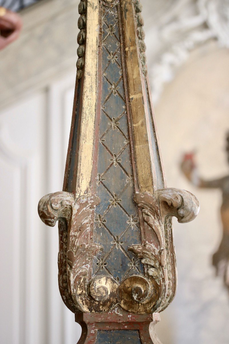 Pair Of Torchère Holders In Gilded And Polychrome Wood-photo-4