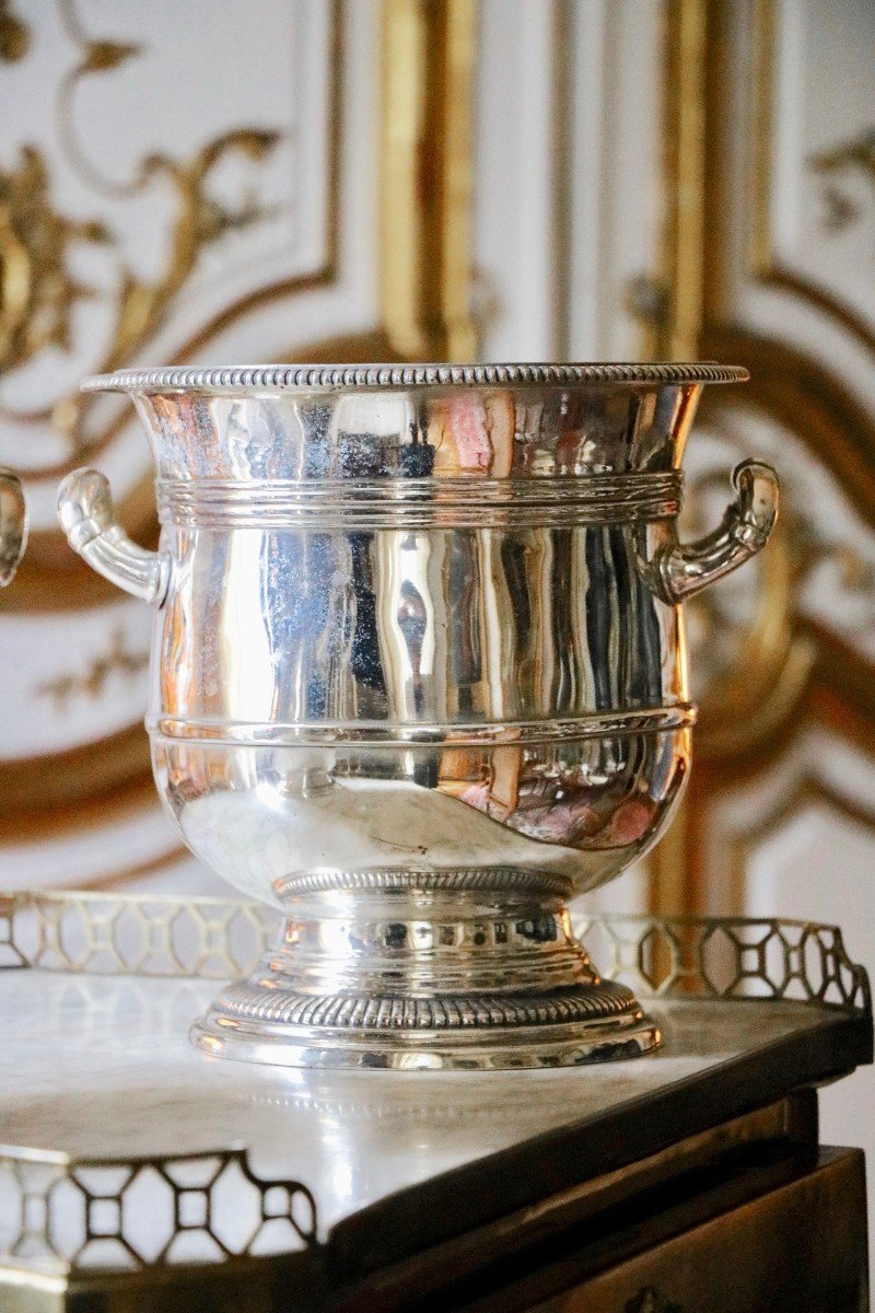 Pair Of Bucket-shaped Coolers In Silver Metal-photo-2